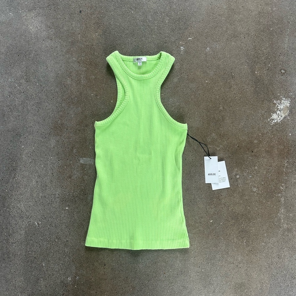 NWT AGOLDE Bea Cutaway Tank Top in Fuji Bright Pale Size Small Ribbed - Picture 7 of 13